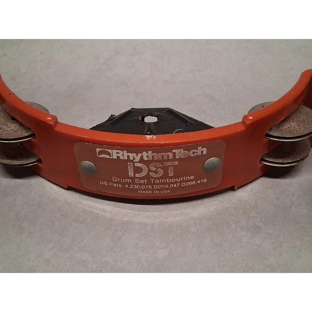 Vtg Rhythm Tech Tambourine Red Half Moon Double Row Brass Jingles
